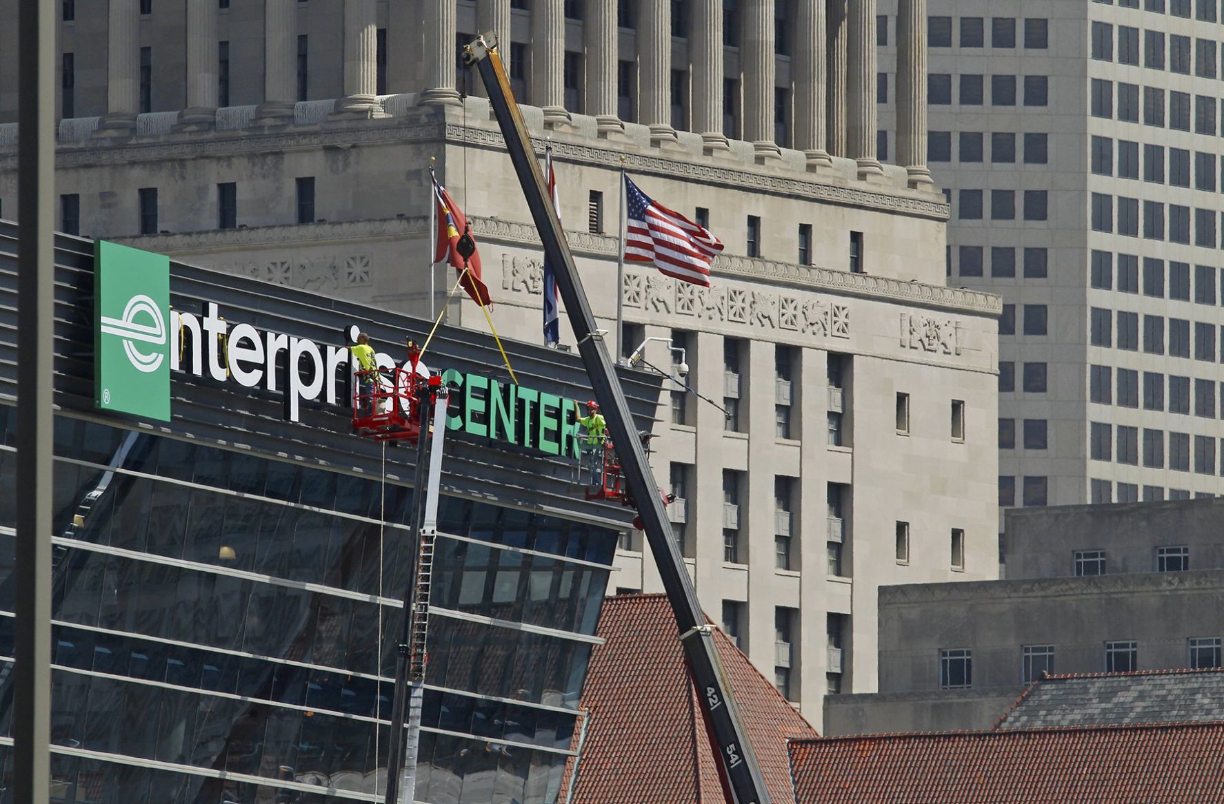 Enterprise Center sign goes up